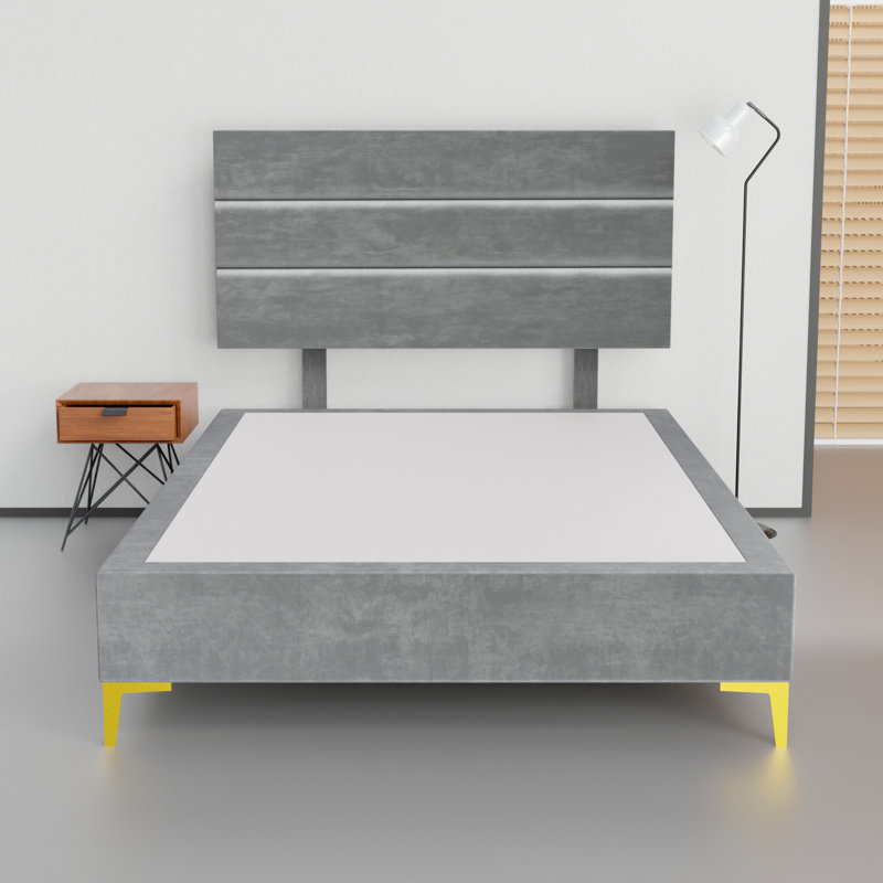 Lit plateforme tapissier Alisiah, gris, Simple TG
