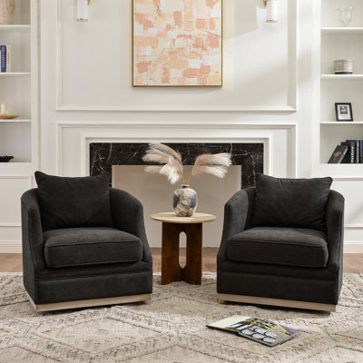 31" Wide Linen Fabric Upholstered Swivel Barrel Chair Set of 2