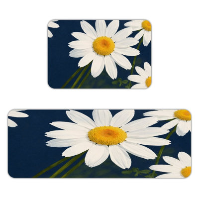 Tapis de cuisine antidérapant 2 pièces White Daisy Blooms
