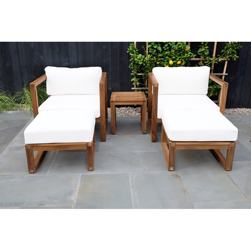 Venice Teak 5 Piece Chat Group With End Table, White