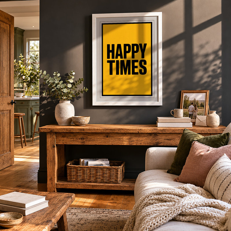 Happy Times Typography - Print, A2 - 59.4 x 42.0 cm, White