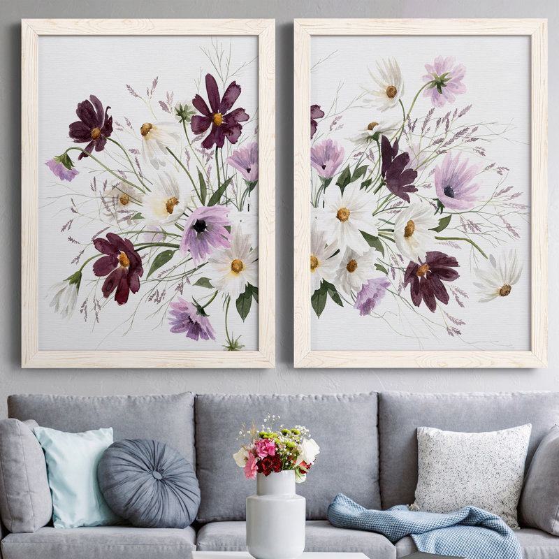 Améthyste Bouquet I - Ensemble de 2 peintures sur toile encadrées, H 37,5 po x l 55 po x P 1,5 po, Blanc