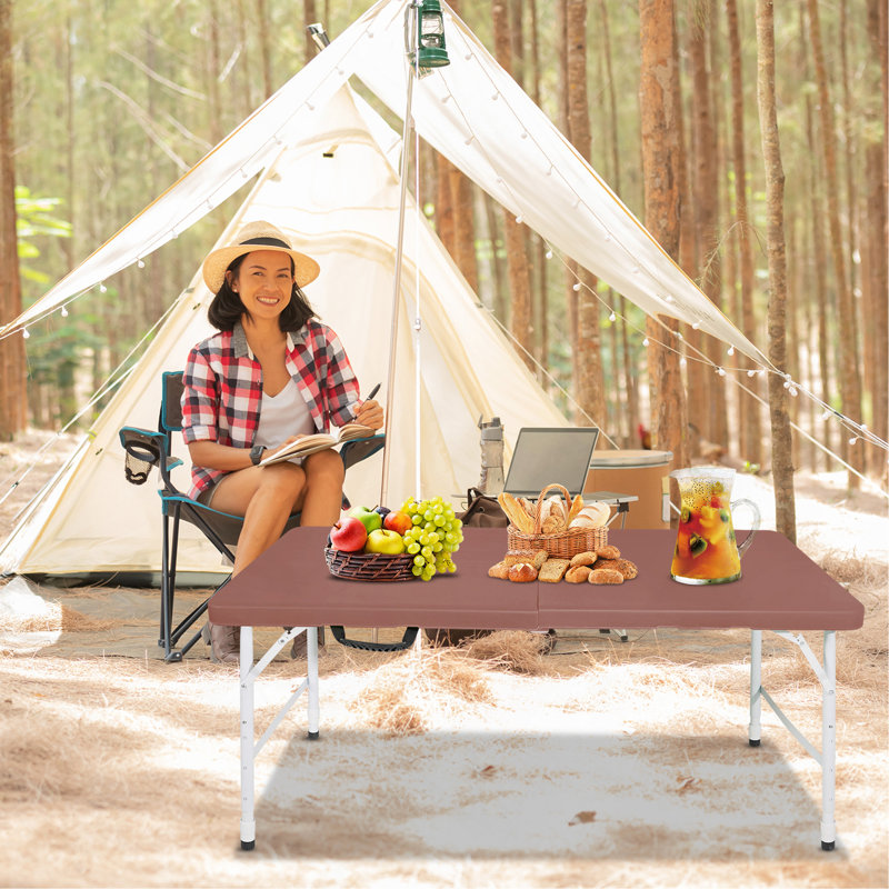 4ft Brown Portable Folding Table Indoor&Outdoor Maximum Weight 135Kg Foldable Table for Camping, Brown