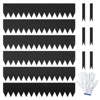 Ensemble de 6 bordures de paysage en métal 40 po x 8 po, bordure en acier galvanisé martelé avec piquets en dents de scie, pinces, gants, noir