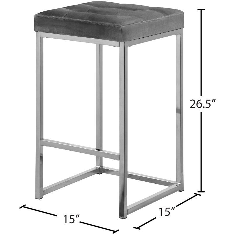 Tabouret de comptoir 26,5 po Nicola, Chrome, Velours gris