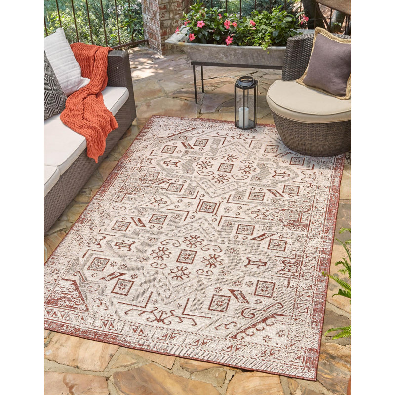 Outdoor Chand Area Rug Brick Color, Rectangle 9' x 12'