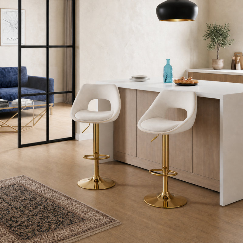 Wahson Bar Stools in Velvet Modern Chic Swivel Counter Chairs with Hollow Backrest for Home, White