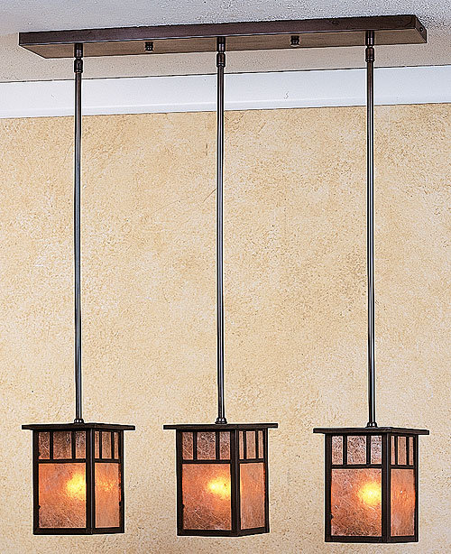 Telly 3 - Light Kitchen Island Pendant, Double T-bar, Bronze, Almond Mica