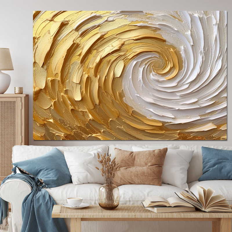 Or et crème tourbillons enchantés I - spirales abstraites, art mural, salon