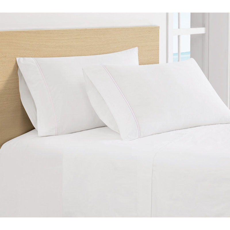 Scout Pick Stitch 100% Cotton Percale Pillowcase Pair, King Pillow Case with 2 King Pillowcases, Pink Lemonade