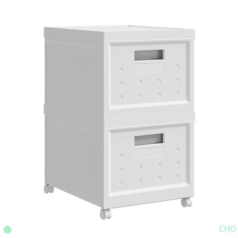 Set Of 2 Collapsible Stackable Rolling File Boxes With Lids And 10 Hanging Files, Portable Plastic Storage Organizer Or File Cabinet With Wheels For Home Or Office