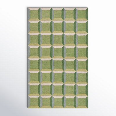 Giedre Geometric Hand Tufted Cotton/Wool Area Rug in Green/Beige