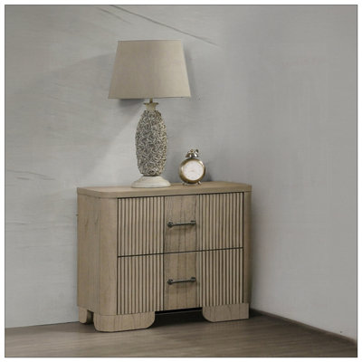 Transitional Style Nightstand With 2 Storage Drawers, Reeded Front, Antique Oak Finish, Rustic Bedroom Furniture