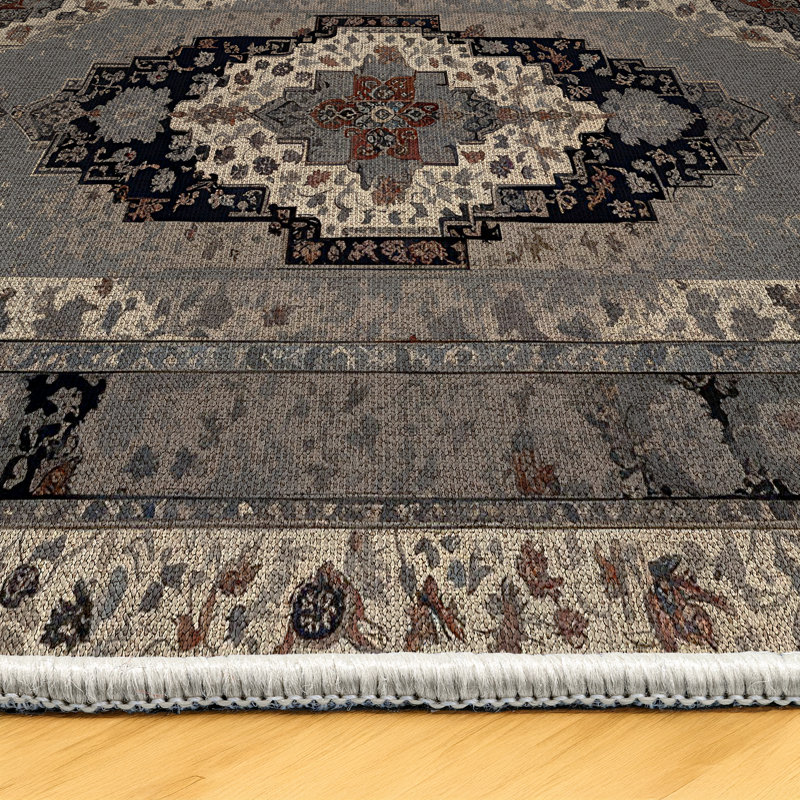 Reuben Collection Digital Print Cotton-Polyester Gray Moroccan Rug, Runner 5'3" x 14'10"
