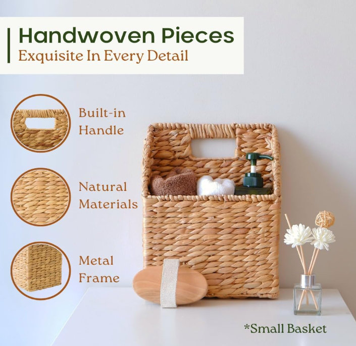 Set of 2 Natural Wicker Hanging Storage Baskets with Metal Frame