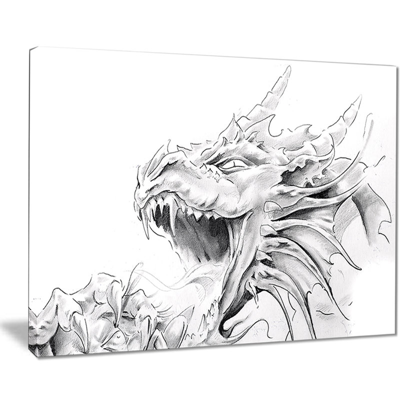 « dragon tatouage sketch », impression sur toile, H 30 po x l 40 po x P 1 po