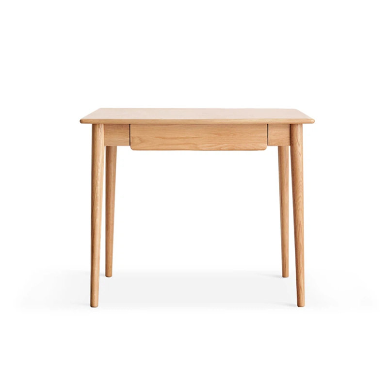 31"W MCM Solid Oak Writing Desk Tapered Angled Legs With Drawer , 31"W