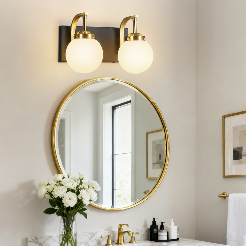 Modern Milk Glass Globe Shade Bathroom Light Vanity Light Fixture for Hallway Living Room Wash Room Powder Room, 2 Lights