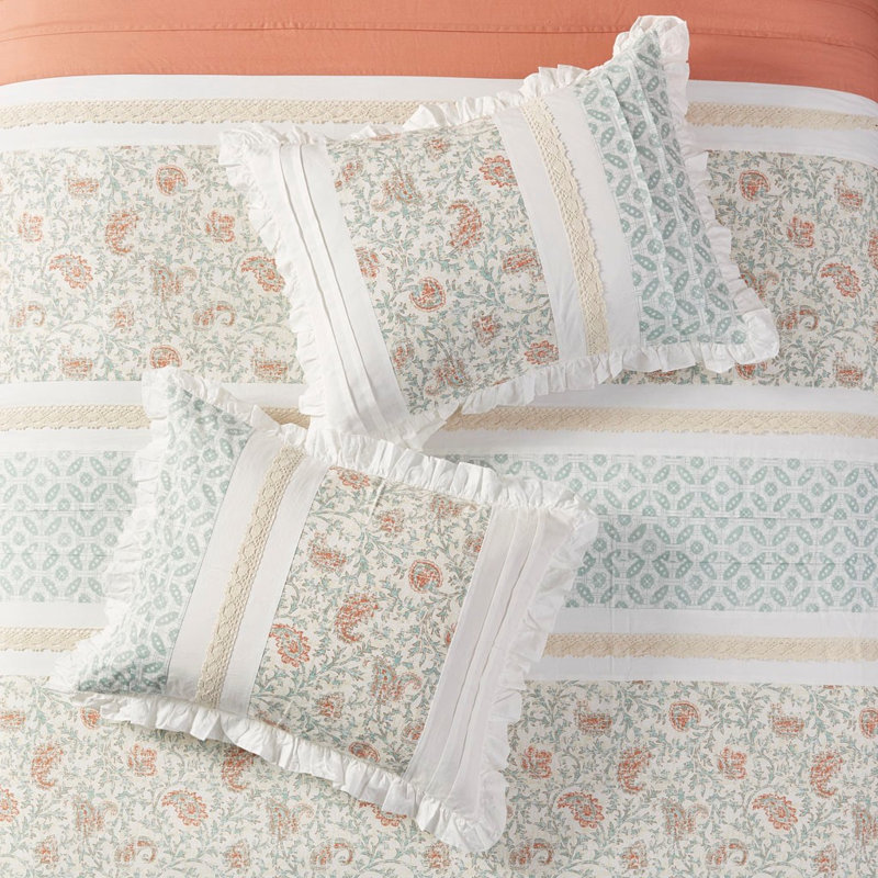 Ensemble d'édredon en percale de coton 9 pièces Singleton, Édredon grand + 8 pièces supplémentaires, Corail