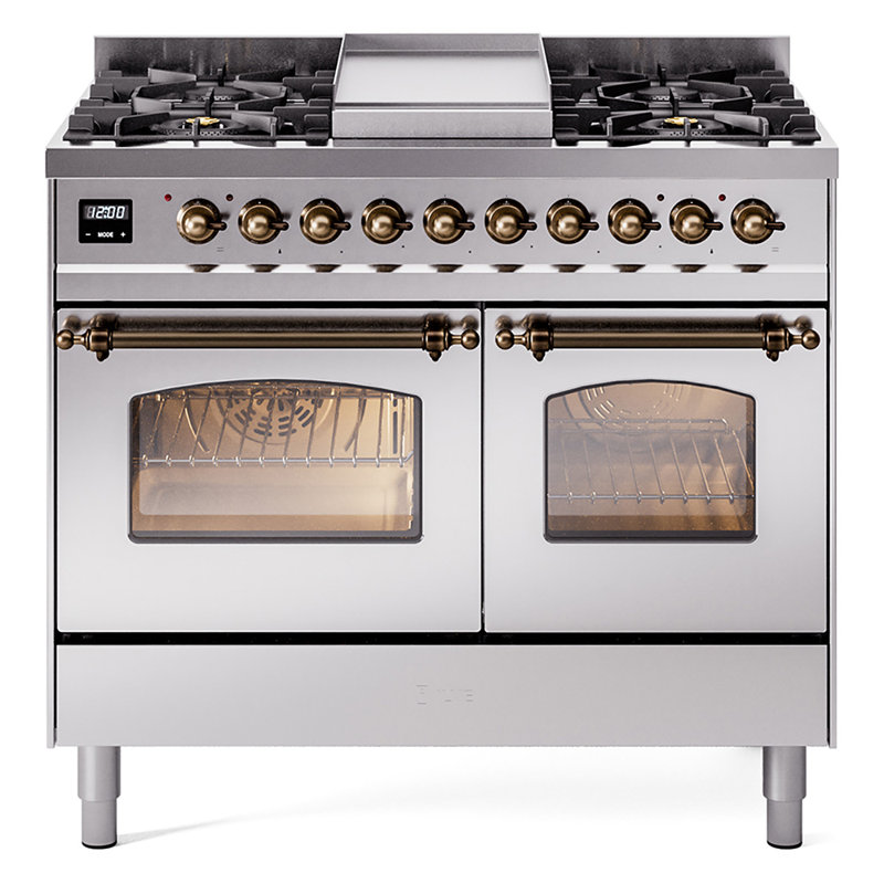 ILVE Nostalgie II 40 in Dual Fuel Range, Glossy Black/Brass, Liquid Propane