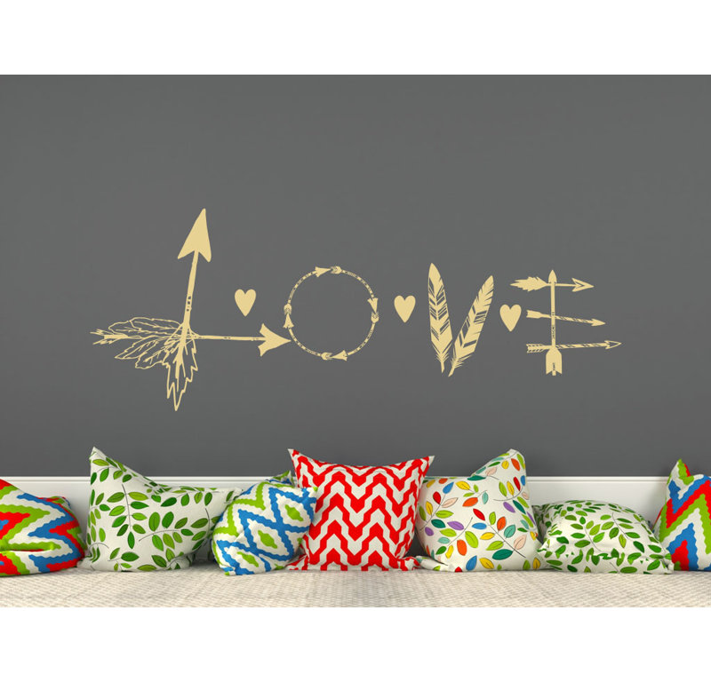 Décalcomanie murale flèche en plumes love, Crème