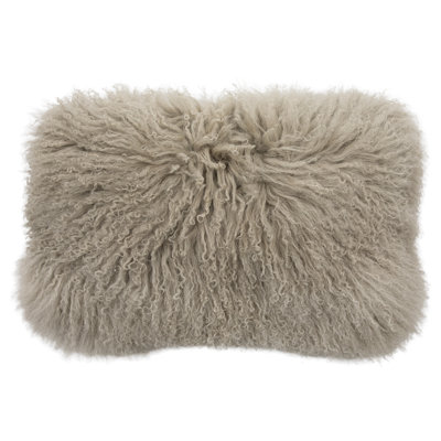 Curla Grey Authentic Mongolian Wool Curly Fur Lumber Pillow with Insert