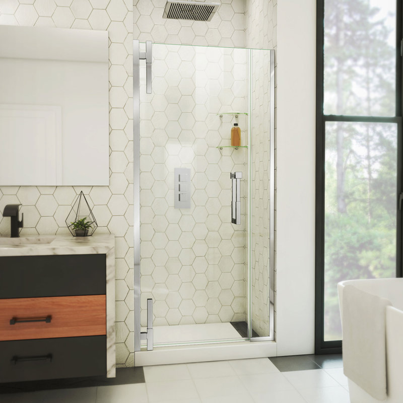  DreamLine Ascend 33 1/4 - 34 inch W x 72 inch H Frameless Pivot Shower Door in Chrome, Chrome, 34"
