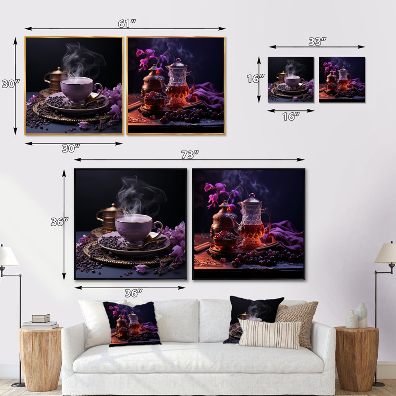 Arabian Aromes Tea Fusion - Ensemble de 2 collages carrés café, H 16 po x l 33 po, Cadre flottant brun