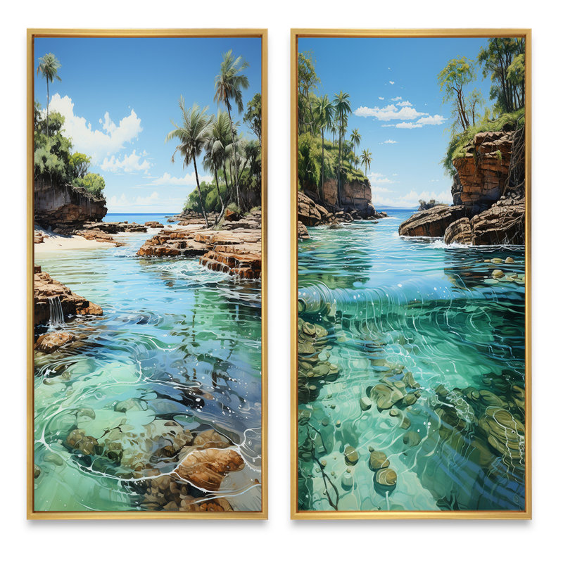 «Caribbean Caribbean Dreamscape» - 2 pièces, Encadrement doré, H 32 po x l 32 po