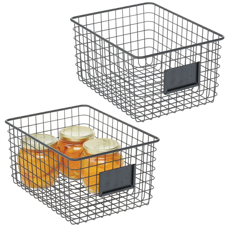 Metal Pantry Basket with Label Plate for Kitchen Organization and Storage - Set of 2 - Matte Black