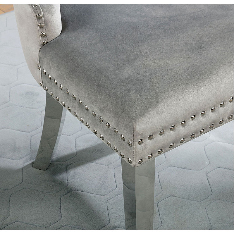 Contemporary Flannelette 2Pcs Side Chairs, Gris