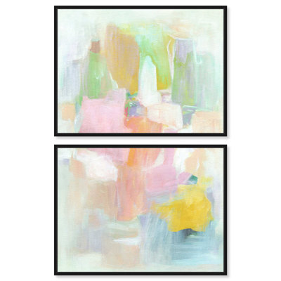 Soleil à travers la couleur I - Ira Colmeva, grand ensemble de 2 reproductions sur toile encadrées par Art Remedy, cadre noir, 48 x 36