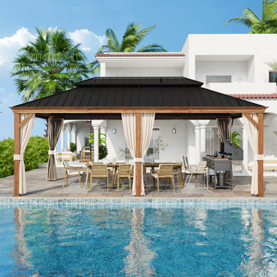 Pavillon de jardin d'extérieur à toit rigide en acier à 2 niveaux de 17,8 pi x l 11,9 pi avec protection totale en filet