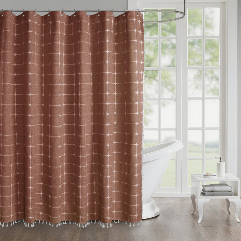 Rideau de douche géométrique à motif géométrique en lin avec crochets Boho, Orange