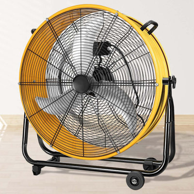 Ventilateur cylindrique industriel 30 vitesses à 3 vitesses avec circulation d'air puissante pour la construction de garage d'entrepôt en métal jaune