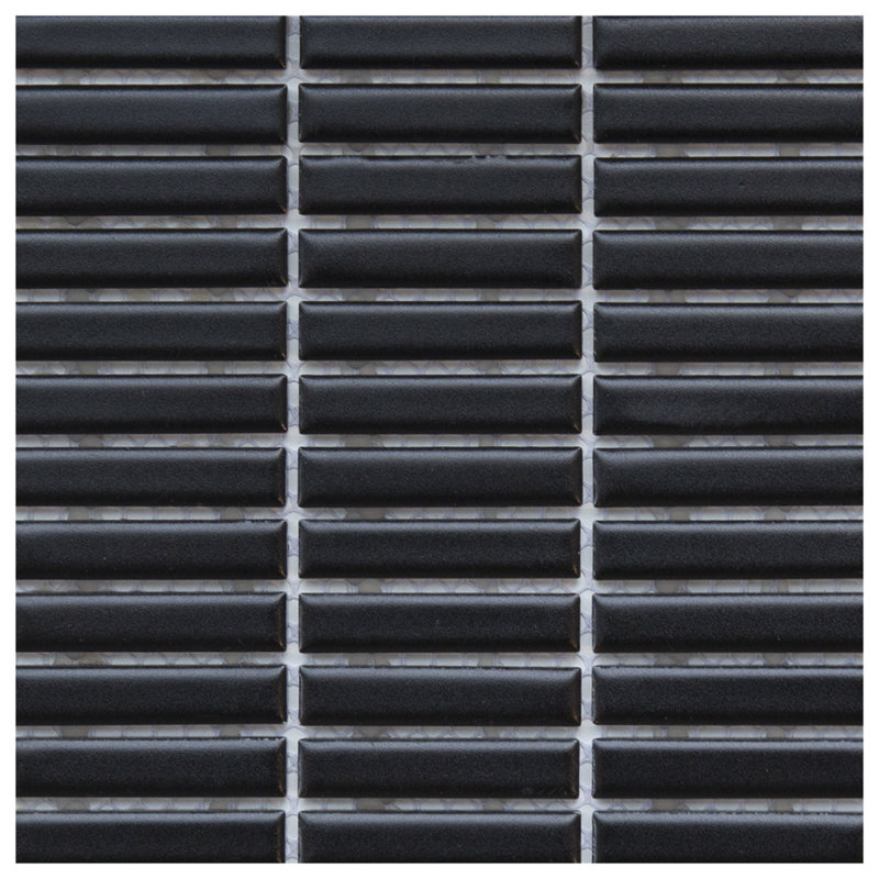 Carreau de mosaïque en céramique 2 po x 0,4 po pour mur et plancher, Noir mat