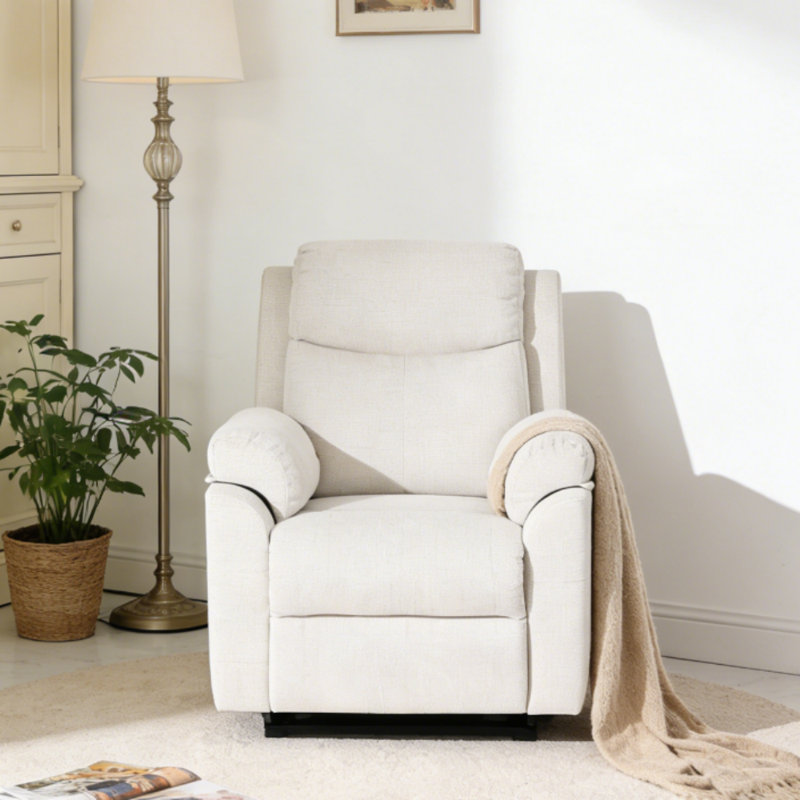 75cm Wide Chenille Wall Recliner Standard Recliner, White Beige