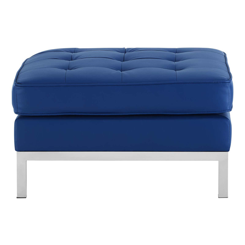 Repose-pieds en cuir végétalien capitonné Loft, Similicuir bleu marine