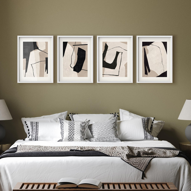 «Neutral Abstract Line Illustration Relax Minimalist Modern Décoration murale», 4 pièces, Blanc, H 16 po x l 12 po