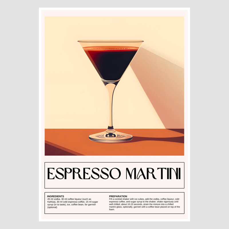 Espresso Martini Art Print – Moody Retro Cocktail Decor, 30 cm H x 21 cm W
