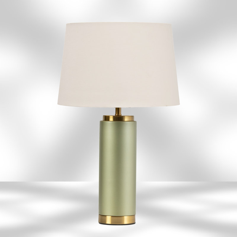 Cylinder 55cm Metal Ceramic look Table Lamp, Green, Ivory