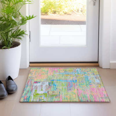 Machine Washable Indoor/Outdoor Christain ACN1342 Pink Rug