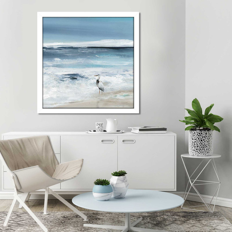«Tidal Fishing II» par Carol Robinson - Peinture, Cadre blanc, H 25,5 po x l 25,5 po x P 1 po
