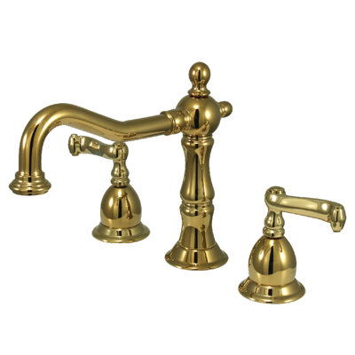 Kingston Brass Heritage Two-Handle 3-Hole Deck Mount Widespread Bathroom Faucet with Brass Pop-Up Drain