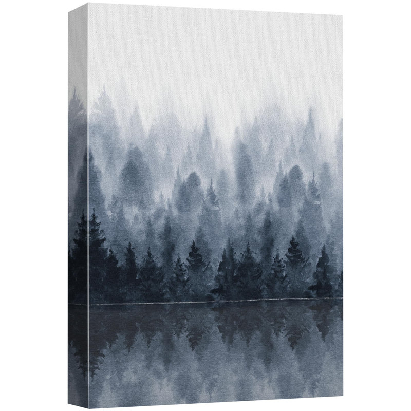 Paysage de forêt Woodland «Blue Winter Mist Pastel Mountain Forest Nature» sur, Toile tendue, H 48 po x l 32 po