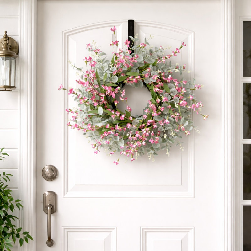 Couronne florale de fleurs d'eucalyptus de 24 po de style campagnard artificiel printemps été