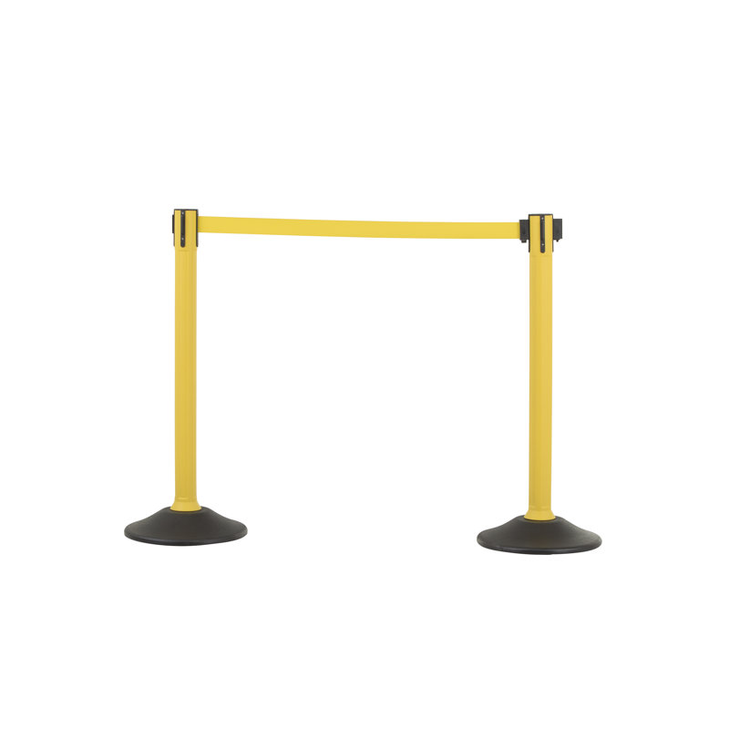Poteau en plastique jaune de poids américain pour le contrôle des foules avec ceinture rétractable jaune de 6,5 pi avec assemblage sans outil et extrémités de ceinture qui s'adapte à la plupart des marques - 2 pce