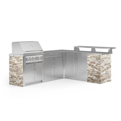 Outdoor Kitchen Signature Series 8 Piece L Shape Cabinet Set with 33 in. Propane Gas Platinum Grill -  NewAge Products, 69354