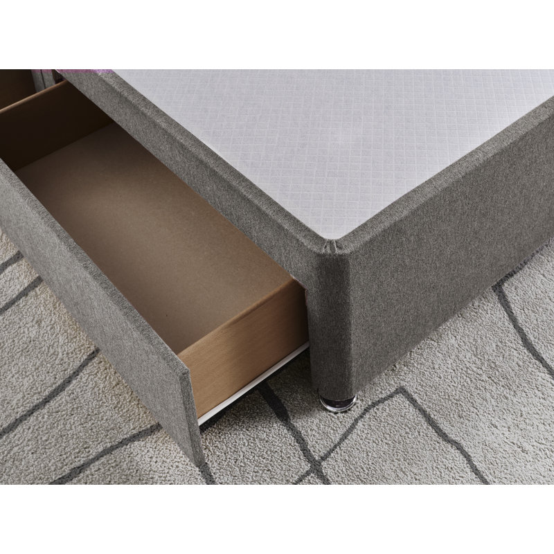Wool Divan Bed Base, Single (3'), 2 Right Side Drawers, Steel