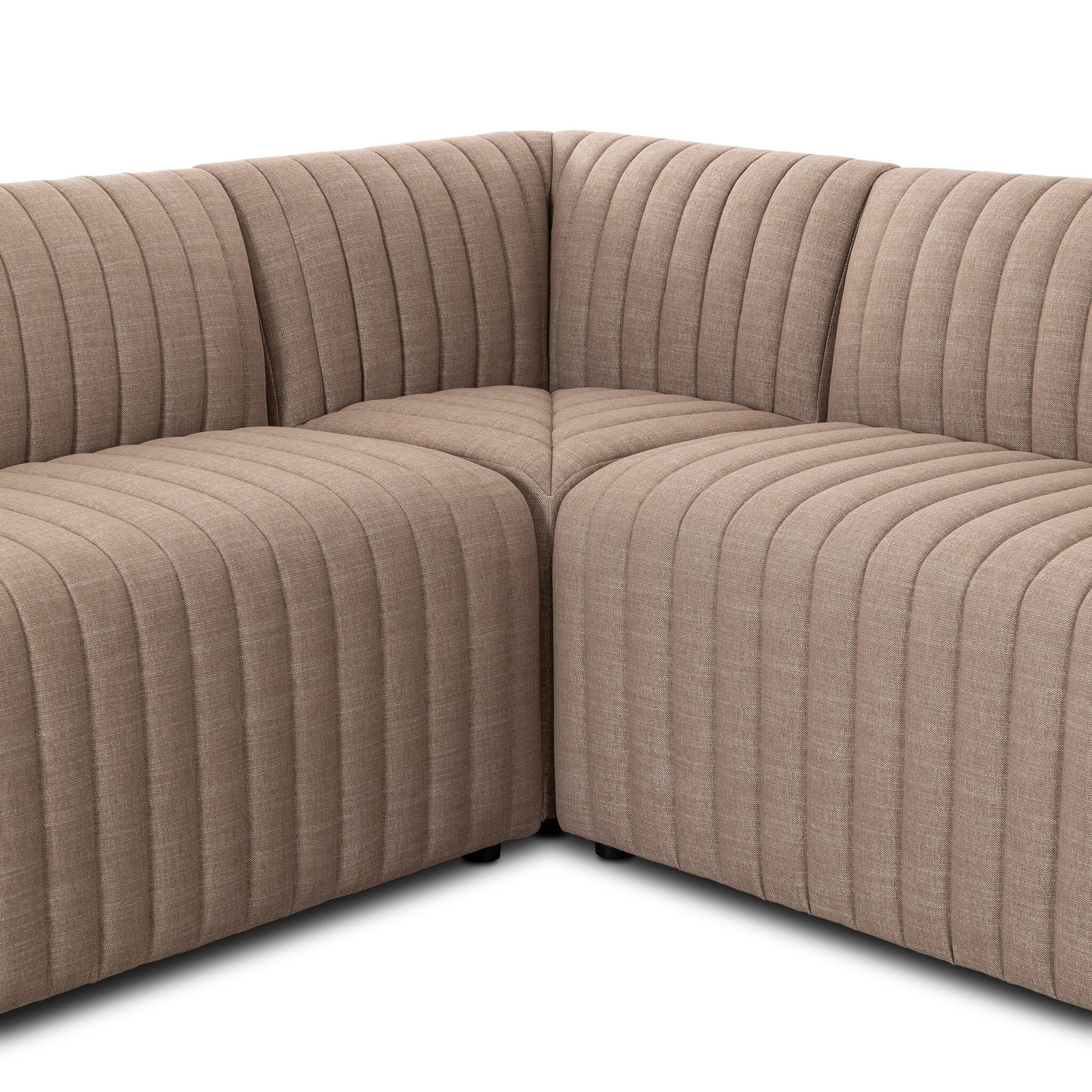 Brandt Modular Upholstered L-Sectional, Cream Polyester, 31.5" H x 91.5" W x 66.5" D